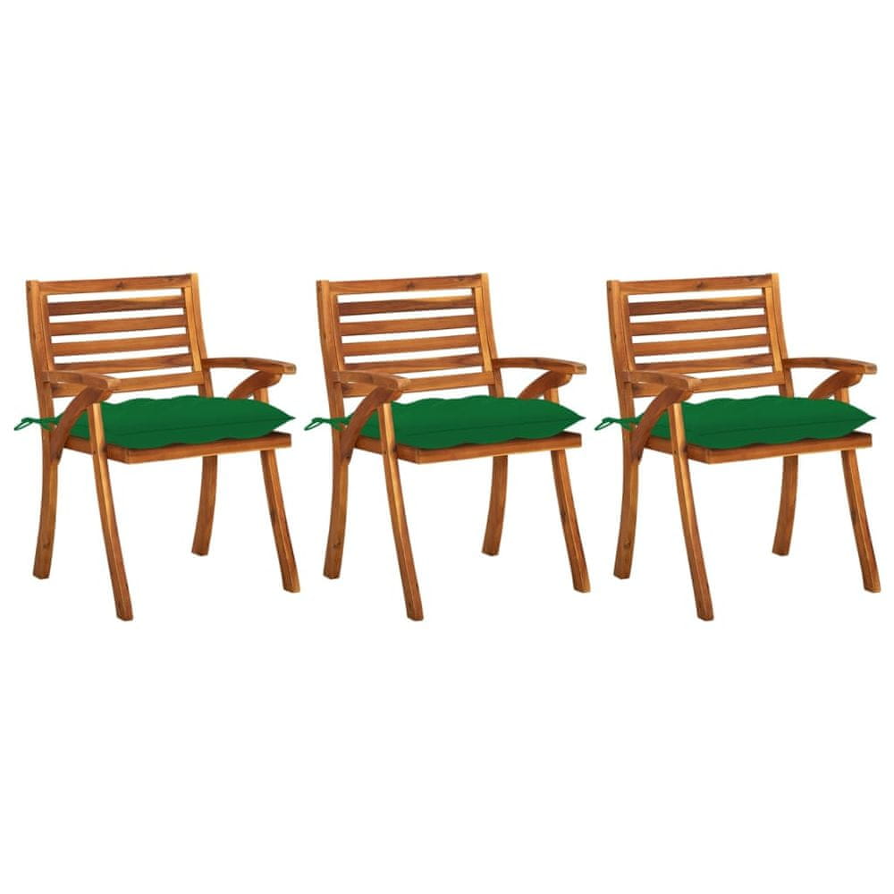 Vidaxl Záhradné jedálenské stoličky s vankúšmi 3 ks akáciový masív